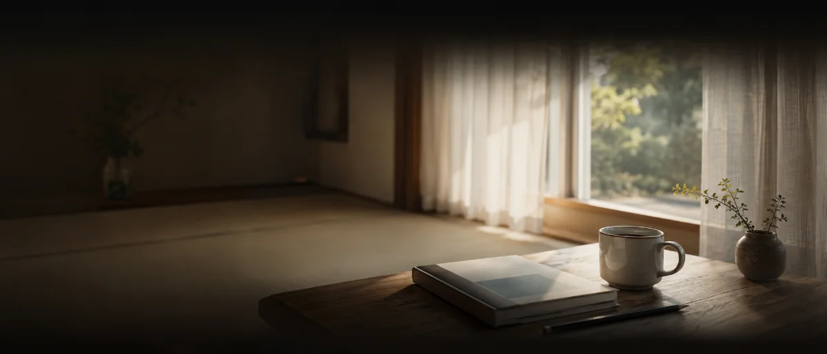 朝の光が差し込む窓辺の教材